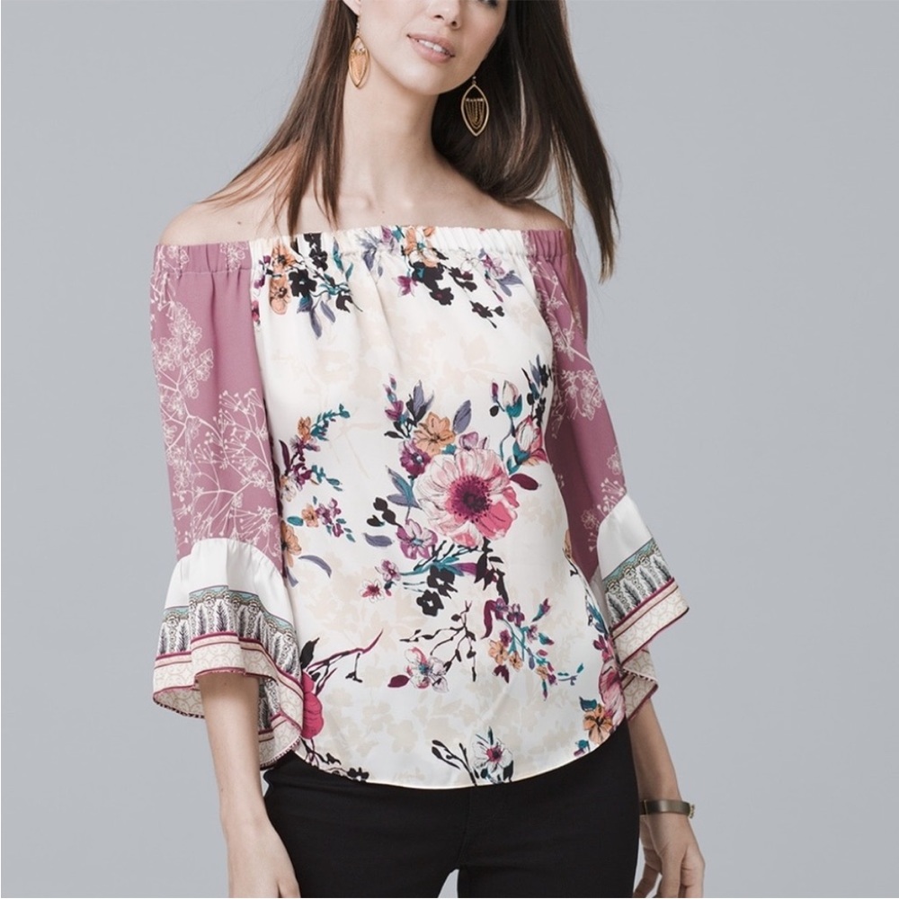 NWOT WHBM Off-The-Shoulder Mixed
Print Blouse